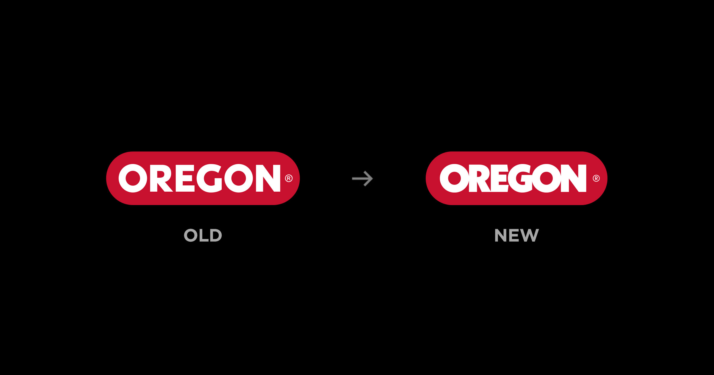 Side-by-side comparison of the old and new Oregon Tool logos.