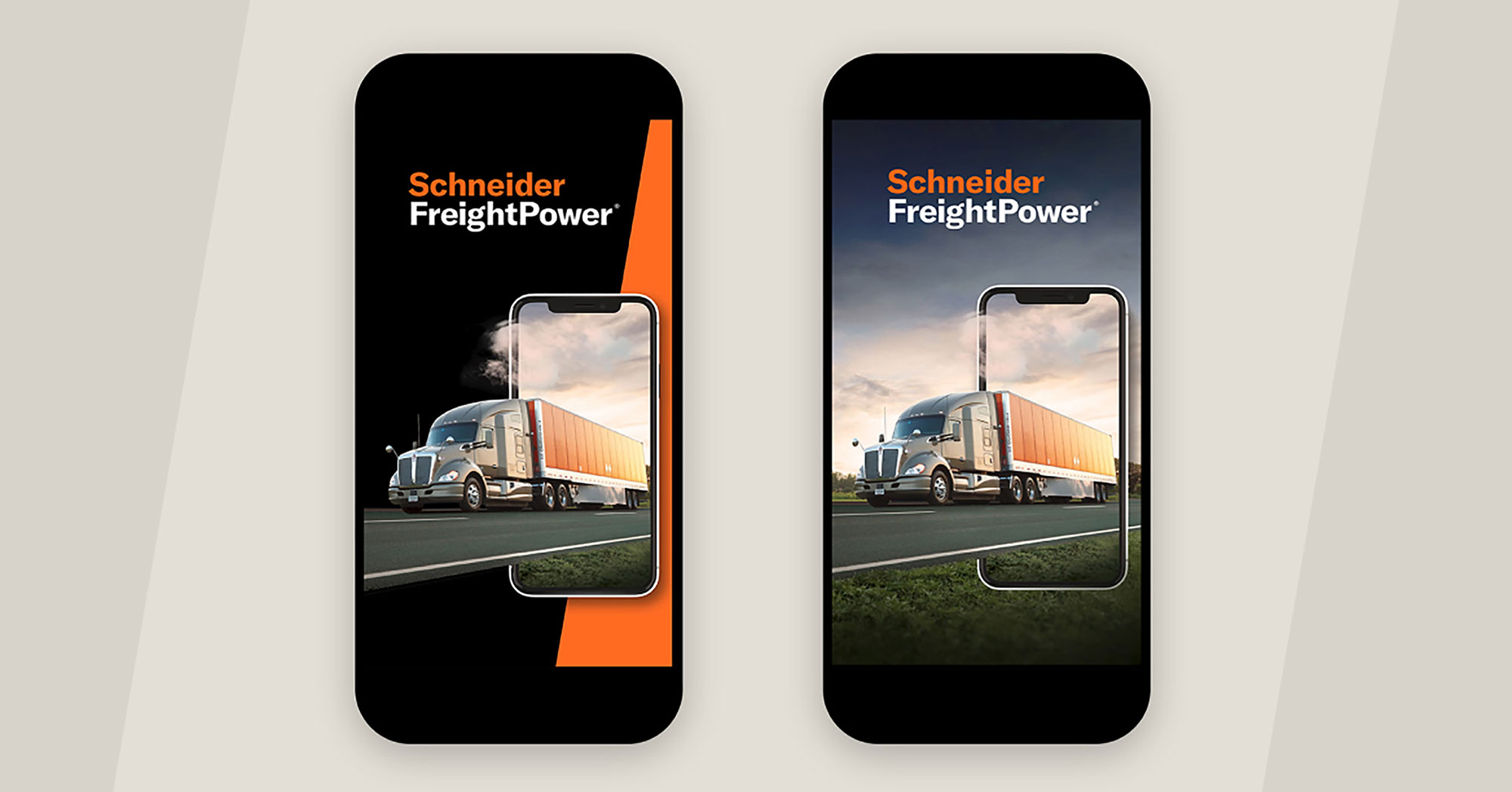 Schneider freightpower social media ads featuring a truck on the road